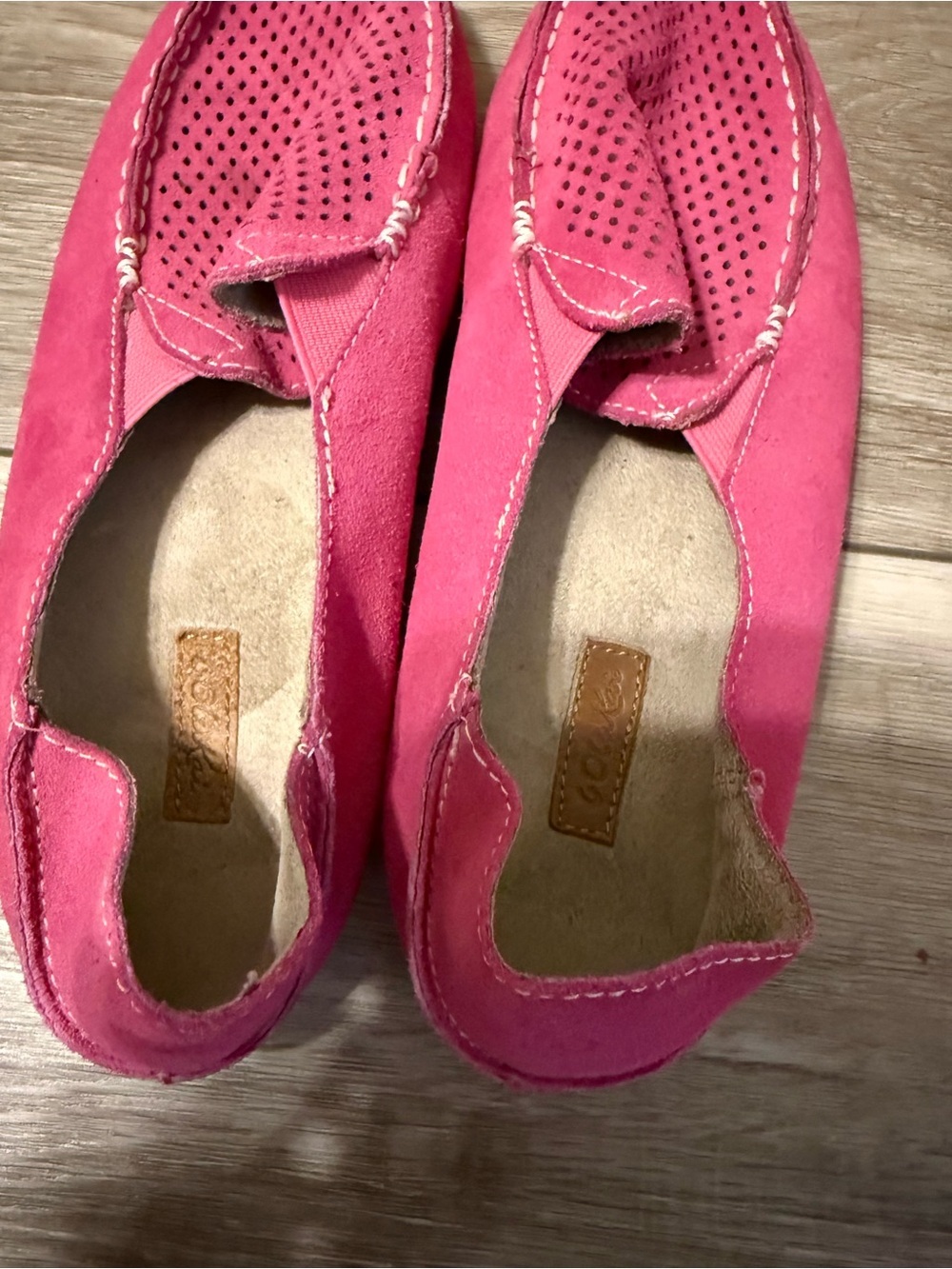 OluKai Pink Suede Perforated Slip-On Loafers - Picture 3 of 5